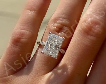 4.5CT IGI Radiant Cut Lab Grown Diamond Engagement Ring, Hidden Halo & Side Marquise Round Accent Diamond Anniversary Ring