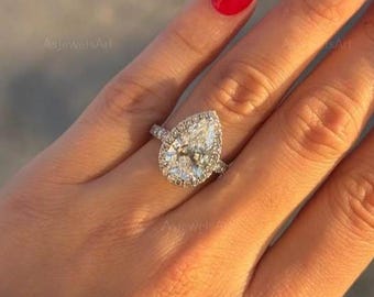 IGI Certified Pear Lab Grown Diamond Ring Pear Shaped Halo Engagement Ring Genuine Lab Grown Diamond Anniversary Diamond Ring for Girlfriend