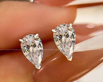 IGI Certified Pear Lab Diamond Stud Earrings, 2 TCW Solitaire Wedding Studs