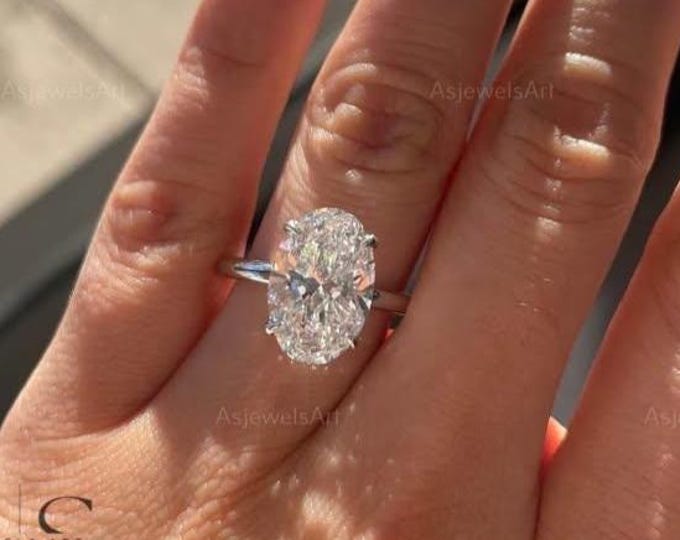 Featured listing image: 4.5 Carat Oval Cut Lab Grown Diamond Engagement Ring | Solitaire Hidden Halo Cathedral | 14k Yellow Gold | IGI Certified