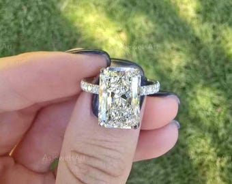 Lab Grown 6ct Radiant Cut Diamond Ring: Pave White Gold Engagement Ring