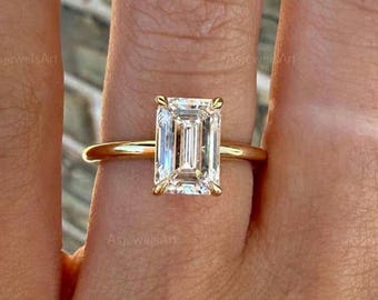 IGI Certified Lab Grown Diamond Engagement Ring, 2.5 CT Emerald Cut Solitaire Ring 18K Gold