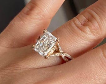 Engagement Rings for Women Radiant Cut Diamond Ring Genuine Lab Grown Diamond Ring Split Shank Ring Cathedral Setting Ring Anniversary Gifts
