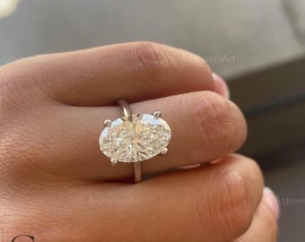 4 CT Oval Diamond Engagement Ring, IGI Certified Lab Grown Solitaire 14K Yellow Gold
