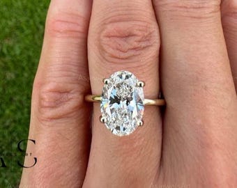 3.89CT Lab Grown Oval Diamond Engagement Ring: 14k Gold Hidden Halo Solitaire