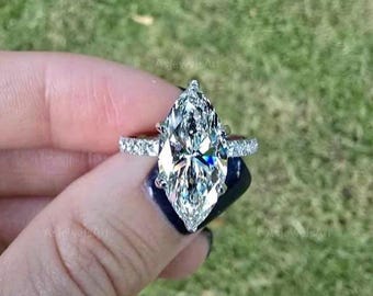 3 CT Marquise Cut Lab Grown Diamond Engagement Ring, Solitaire Accent Proposal Gift
