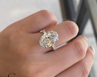 IGI Certified Lab Grown Oval Diamond Engagement Ring: Hidden Halo, Pavé Band