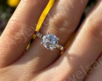 Fluted Design 2.50 Carat E Color VS1 Clarity IGI Certified Round Ideal Cut Lab Grown Diamond Hidden Halo Engagement Ring 14k White Gold