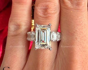 6CT IGI Certified Lab-Grown Diamond Engagement Ring with Emerald Side Stones, 14k White Gold, Perfect for Weddings or Anniversary Gifts