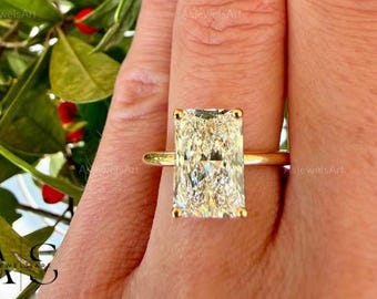 4 Carat Elongated Radiant Cut Lab Grown Diamond Solitaire Engagement Ring / IGI Certified D-VVS2 / 14k White Gold
