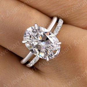 3.5 CT Oval Engagement Ring Set, Oval Moissanite Bridal Ring Set, Handmade Moissanite Ring, Simulated Diamond Ring, Oval Solitaire Ring Set