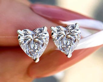 3 TCW Heart Diamond Earrings for Women, Lab Grown Diamond Stud Earrings, Anniversary Gifts, Heart Shaped Earring