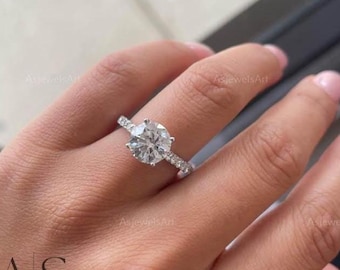 2.2 Carat Round Brilliant Lab Grown Diamond Engagement Ring / 14K White Gold / Pave’ & Hidden Halo / IGI Certified