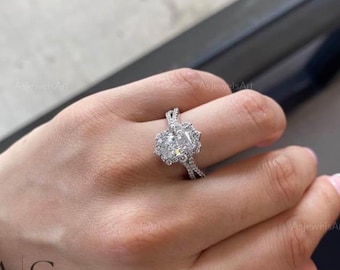2 Carat Radiant Cut Lab Grown Diamond Ring - Pavé Halo & Pavé Split Shank – IGI Certified - 18k White Gold