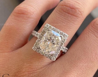 Cushion Cut Lab Diamond Engagement Ring Lab Grown Diamond Ring Cushion Diamond Halo Engagement Ring IGI Certified Diamond Ring Gifts for Her