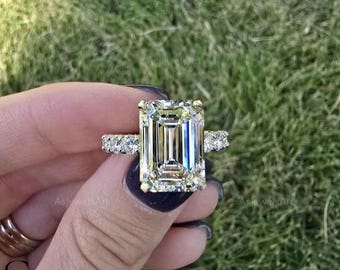 6CT Emerald Cut Lab Grown Diamond Ring, IGI Certified Engagement Ring, 14K White Gold