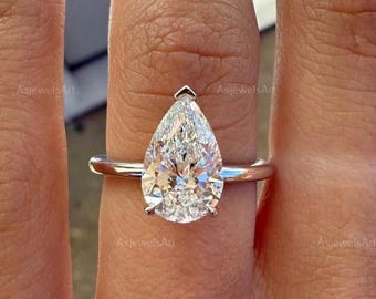 Pear Cut Diamond Engagement Ring, 2.2CT IGI Certified Lab-Grown Diamond with Hidden Halo, White Gold for Weddings or Anniversary Gift