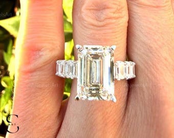 IGI Certified, Emerald Lab-Grown Diamond Engagement Ring with Emerald Side Stone, 14k White Gold