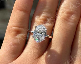 3.50CT Oval Cut Lab Grown Diamond Engagement Ring, Hidden-Halo 14k Solid-Gold ring