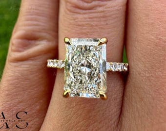 Radiant Cut Lab Grown Diamond Engagement Ring IGI Certified Hidden Halo Band Ring | 14K Gold Bridal Proposal Ring Gift