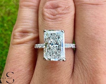 Radiant Cut Lab Grown Diamond Engagement Ring IGI Certified Hidden Halo Twisted Band 14K Gold