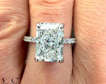 Radiant Cut Diamond Engagement Ring, 3.5CT Lab Grown Diamond with Hidden Halo for Women, Anniversary Gift, IGI Certified