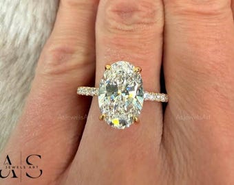 3 CT Oval Lab Grown Diamond Engagement Ring | IGI Certified E VVS2 Oval Cut with Hidden Halo Side Stones | Luxury Bridal Proposal Ring