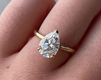 1.00 CT Pear Cut Lab Grown Diamond Ring, 14K Solid Gold Pear Solitaire Ring, Unique Teardrop Engagement Ring, Anniversary Gift for Her