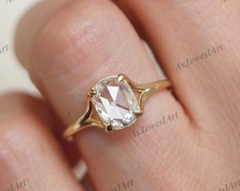 2.79CT Oval Rose Cut Lab Grown Diamond Ring, Elegant Solitaire Engagement Ring, 14K Gold Handmade Ring, Split Shank Wedding Ring