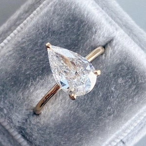 3ct Moissanite Pear Cut Ring, Stunning 14k Yellow Gold Solitaire Engagement Ring, Beautiful Bridal Gift, Anniversary Promise Ring