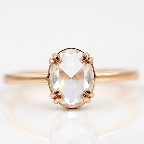 Rose Cut Moissanite Engagement Ring Rose Cut Moissanite Ring 2.00 Carat Colorless Oval Rose Cut Moissanite Ring Wedding Ring 14KT Rose Gold