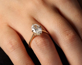 2CT Oval Diamond Engagement Ring Lab Grown Diamond Solitaire Ring Wedding Anniversary Gifts Simple Diamond Ring for Proposal