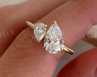 Toi et Moi Engagement Ring Genuine Lab Grown Diamond Ring 2 Pear Diamond Ring Double Diamond Ring Promise Ring for Her Pear Cut Diamond Ring