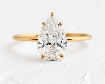 1.5CT Pear Diamond Engagement Ring Solitaire Pear Ring Genuine Certified Lab Grown Diamond Ring Pear Diamond Proposal Ring for Her