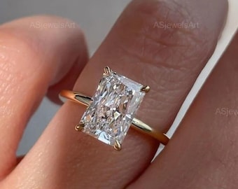 3CT Radiant Cut E-VVS2 Lab Grown Diamond Solitaire Engagement Ring, 14k Gold IGI Certified Anniversary Gift