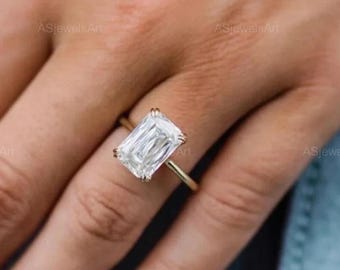 Criss Cut Ring Solitaire Engagement Ring for Her Genuine Lab Diamond Ring Tulip Setting Ring Solid Gold Ring