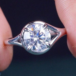 Unique Moissanite Engagement Ring 2.2ct Moissanite Solitaire Ring Wedding Bridal Ring 14K White Gold Art Deco Ring Split Shank Diamond Ring