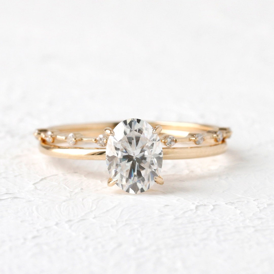 2.5CT Oval Cut Moissanite Engagement Ring Set 14K Solid Gold Ring ...