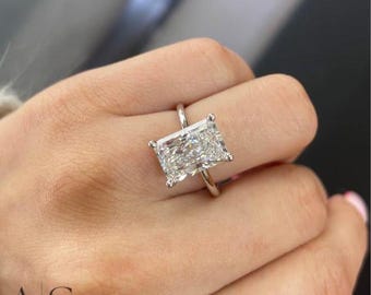 3.5 Carat Radiant Cut Lab Grown Diamond Engagement Ring | IGI Certified | Solitaire Hidden Halo | 14K Solid Gold
