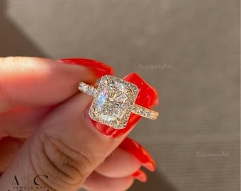 Cushion Cut Lab Diamond Engagement Ring Lab Grown Diamond Ring Cushion Diamond Halo Engagement Ring IGI Certified Diamond Ring Gifts for