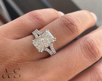 3 CTW Radiant Cut Lab Grown Diamond Halo Engagement Ring with Split Shank Pave Band, E VVS2 IGI Certified Diamond Ring