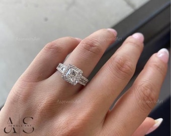 Halo Engagement Ring Princess Cut Diamond Ring for Women Genuine Lab Grown Diamond Ring Square Diamond Ring for Anniversary Gifts Pave Ring