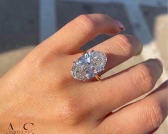 5 Carat Moval Diamond Engagement Ring Lab Grown Diamond Solitaire Ring Wedding Anniversary Gifts Simple Diamond Ring for Proposal