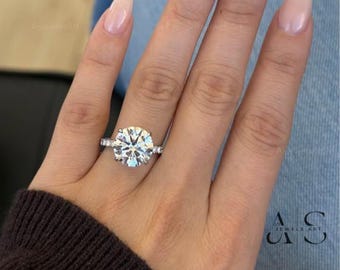 Round Lab Grown Diamond Pave Engagement Ring, 3.8 CT Hidden Halo Wedding Band