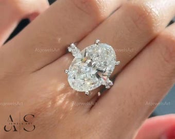 5.0 CT Oval Lab Grown Engagement Ring, 14K Gold Pave Setting