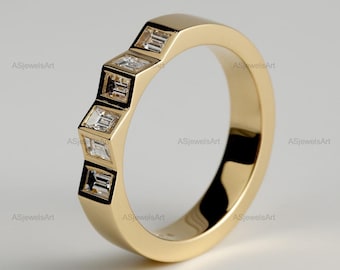 Six Diamond Wedding Band Baguette Bezel Set Eternity Lab Grown Diamond Anniversary Ring Diamond Wedding Ring For Women