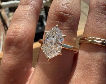 Hexagon Cut Lab Grown Diamond Solitaire Engagement Ring, Hexagon Diamond Hidden Halo Ring For Bridal Gift, Lab Diamond Ring For Wedding Gift
