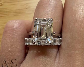 5 CT Emerald Cut Lab Grown Diamond Bridal Set 14K Gold Emerald Eternity Ring Set Elegant Engagement & Wedding Ring Ethical Luxury Gift