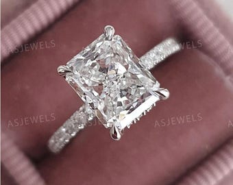 2.50 Carat E color VS1 Clarity IGI CERTIFIED Elongated Radiant Cut Lab Grown Hidden Halo Diamond Engagement Ring 14k White Gold