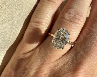 4CT Oval Diamond Engagement Ring Lab Grown Diamond Solitaire Ring Wedding Anniversary Gifts Simple Diamond Ring for Proposal